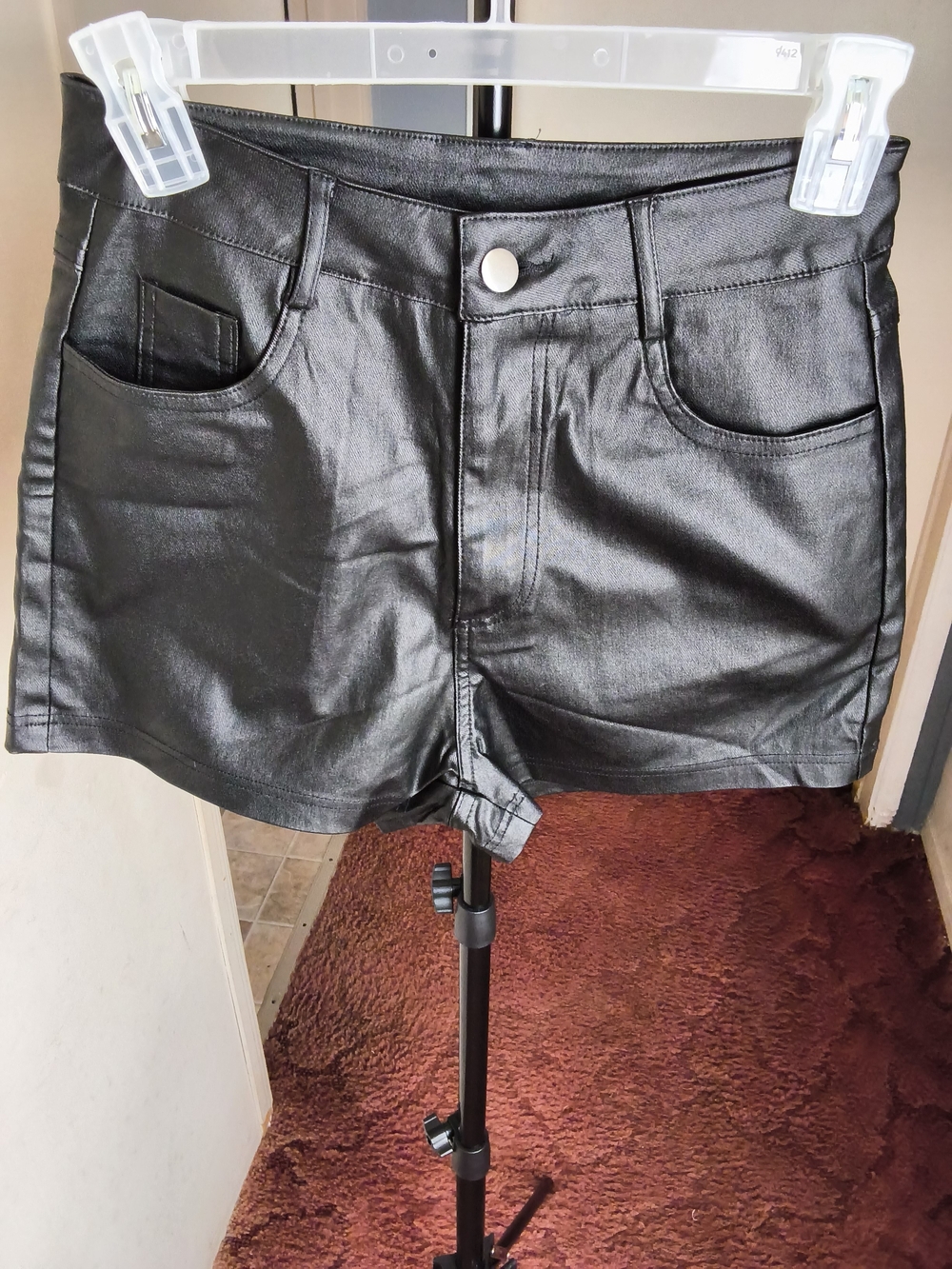 Women's Black Faux Leather High-Rise Shorts